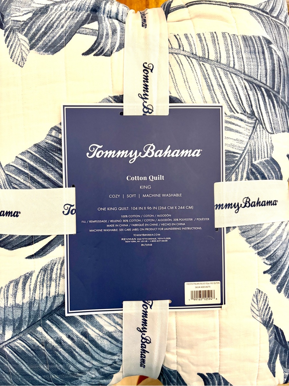 Tommy Bahama Fiesta Palm Blue Leaf Print 100% Cotton Quilt - King - Picture 4 of 7